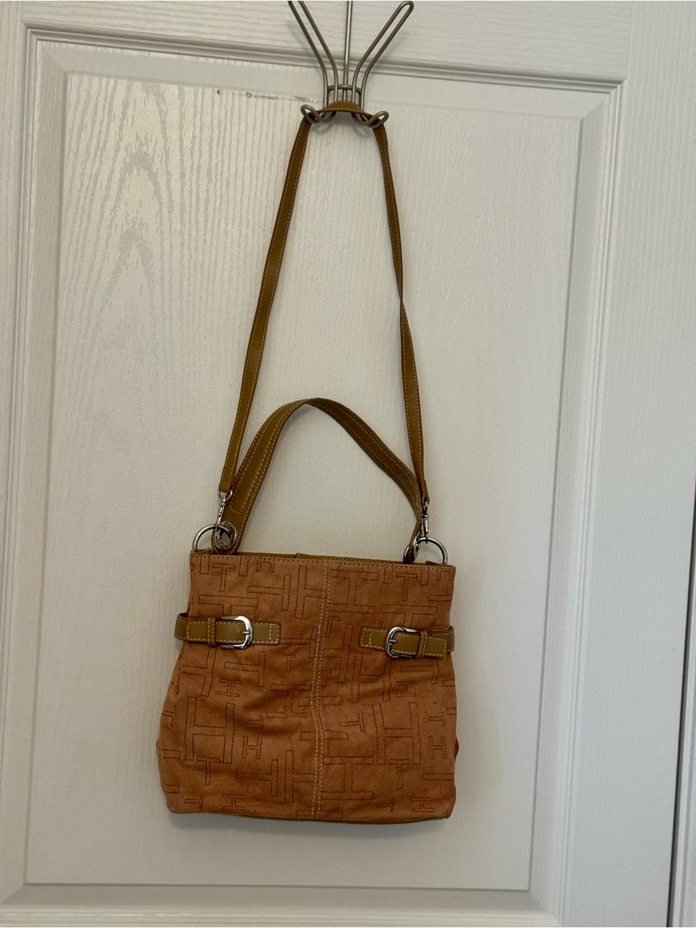 Tommy Hilfiger Tan Embossed Leather Shoulder Bag